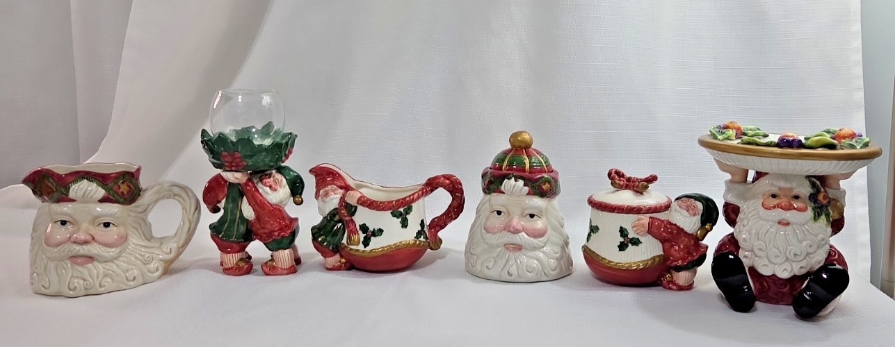 Vtg 1989 Fitz & Floyd Old World Christmas Elf 6-Piece Set Mug Creamer Sugar READ