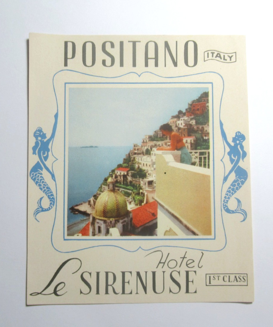 Vintage Hotel Le Sirenuse Positano Italy Luggage Label Mermaid Travel Sticker