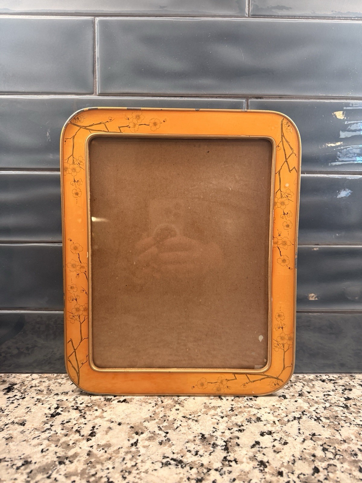 8x10” Vintage The Bucklers Gold Yellow Floral Enamel Photo Picture Frame