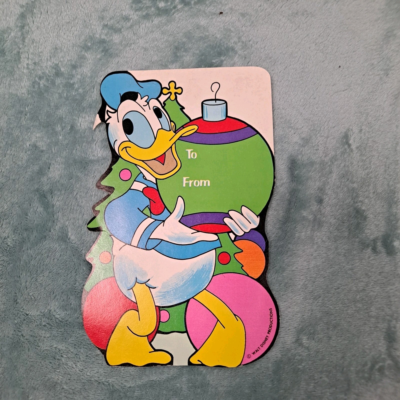 Vintage Walt Disney Productions Christmas gift tag featuring Donald Duck