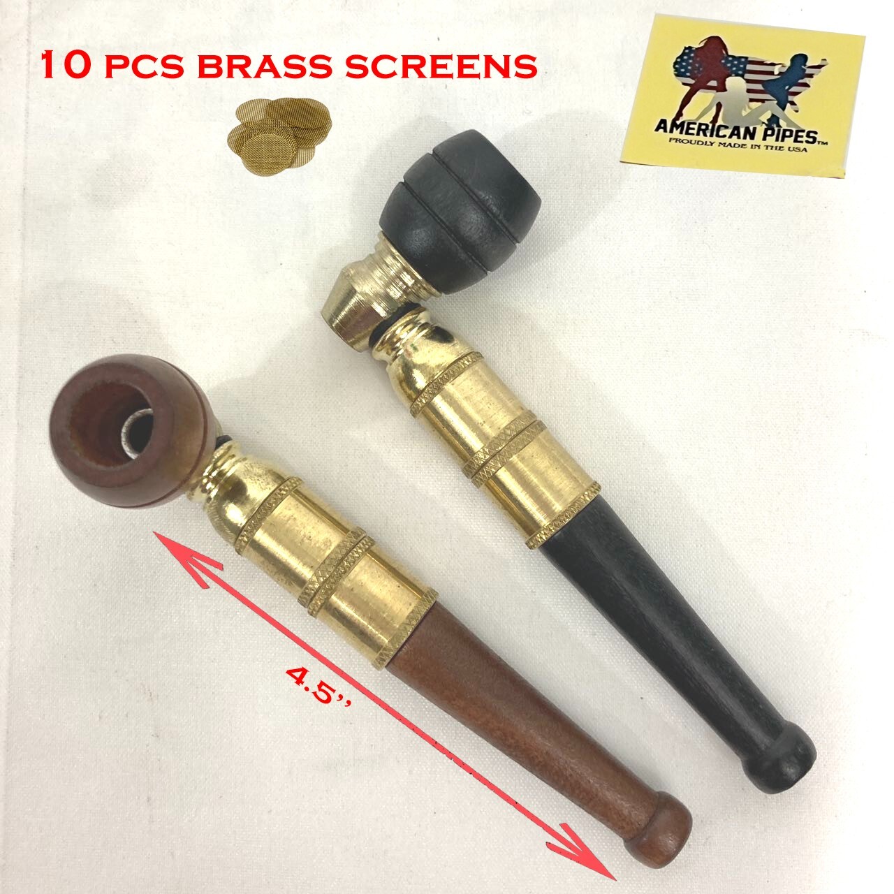 Americanpipes™️ 4.5\'\' set of 2 brass metal wooden Tobacco Smoking Pipe w screens
