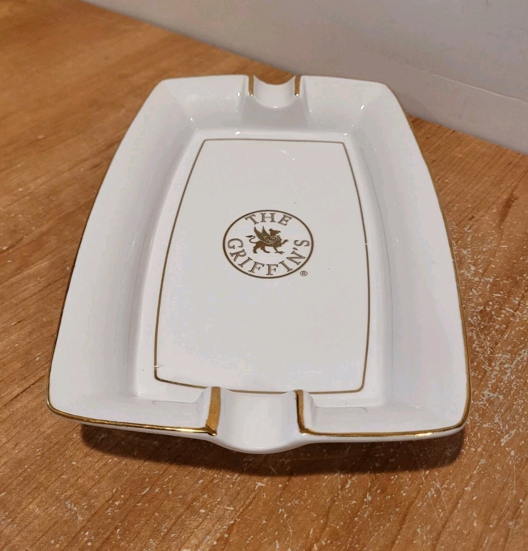 THE GRIFFIN\'S   Gold Trim Ashtray  8 x 5.25  PORCELAIN BY DESIGN   New Orleans