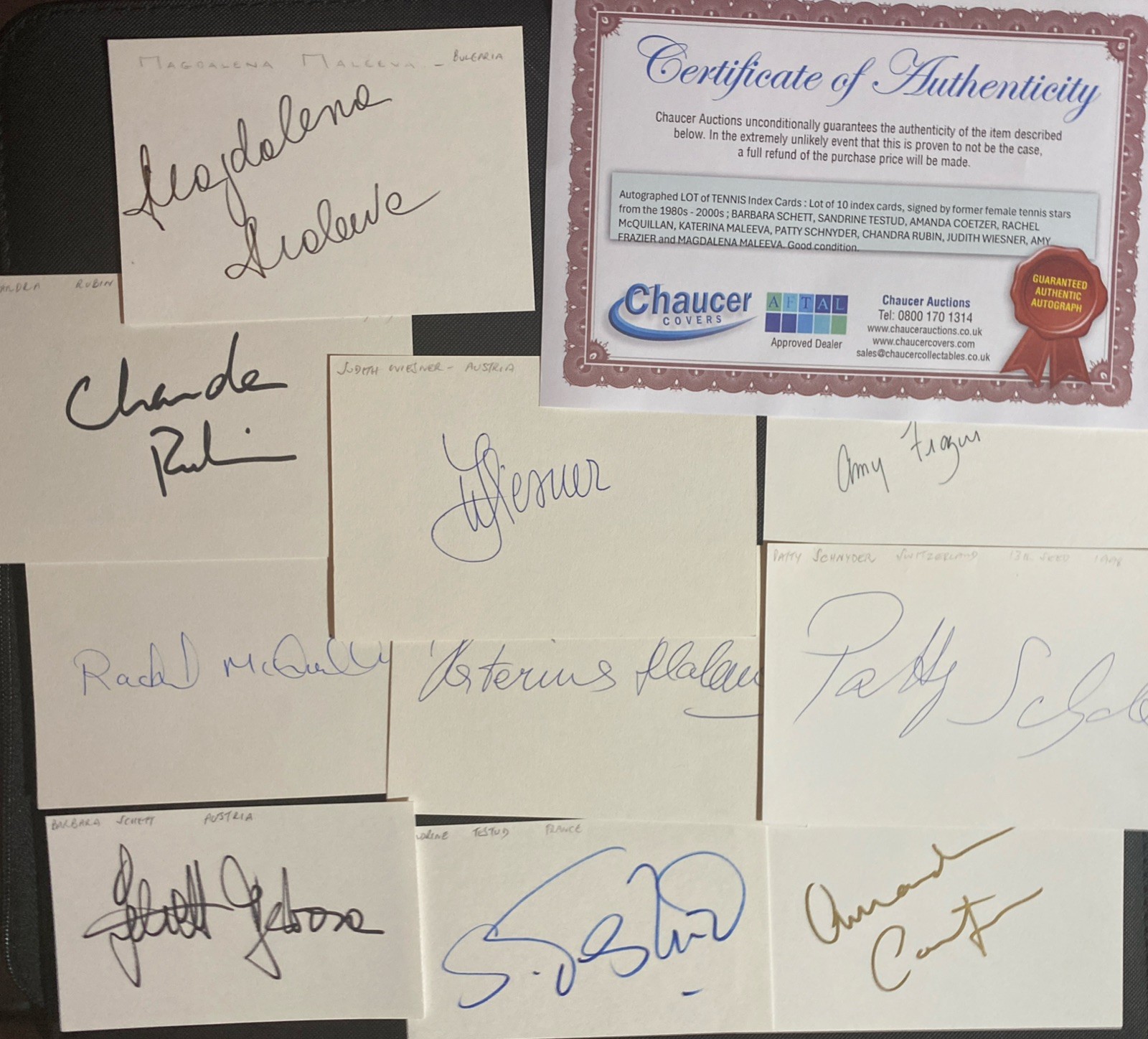 10x SIGNED Tennis White Index Cards 1980-2000 Female Player Autographs with COA