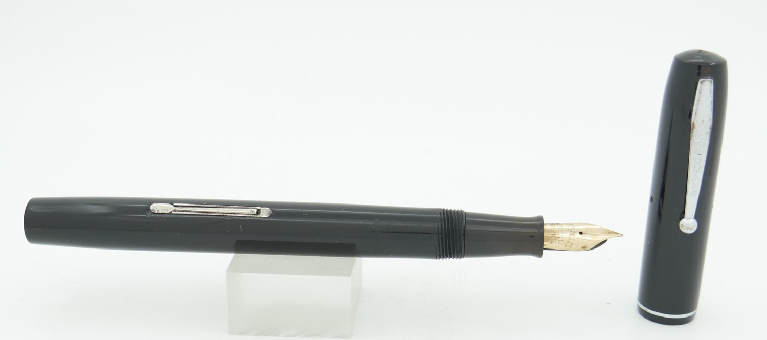 Waterman No. 3 Black & Chrome Fountain Pen - 1930's - 14kt Medium Nib