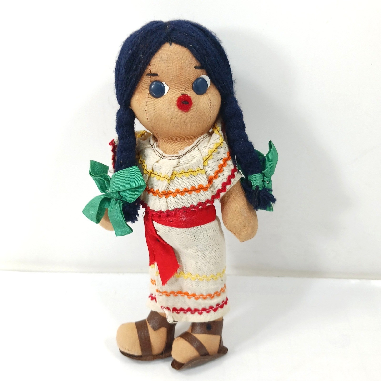 Vintage Handmade Mexican Rag Doll Cloth Folk Art Traditional Dress 8.5\ Vintage Handmade Mexican Rag Doll Cloth Folk Art Traditional Dress 8.5\
