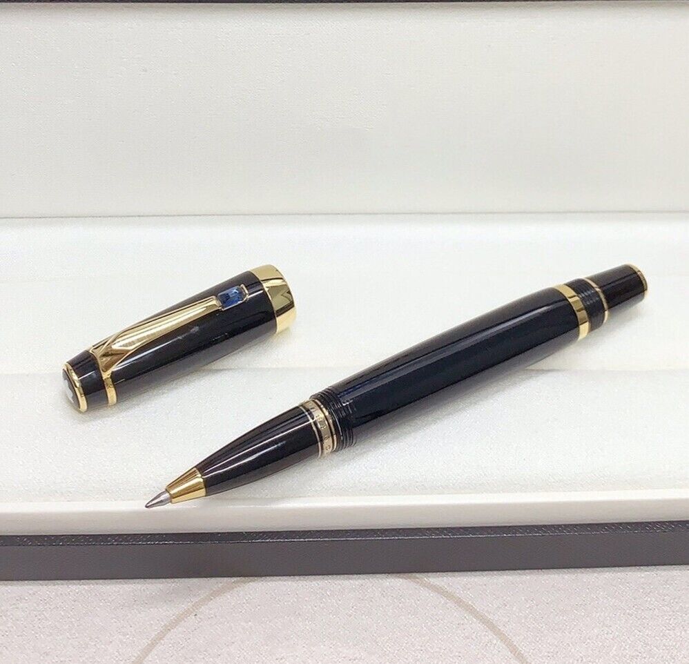Luxury Bohemia Resin Series Bright Black+Gold Clip 0.7mm nib Rollerball Pen