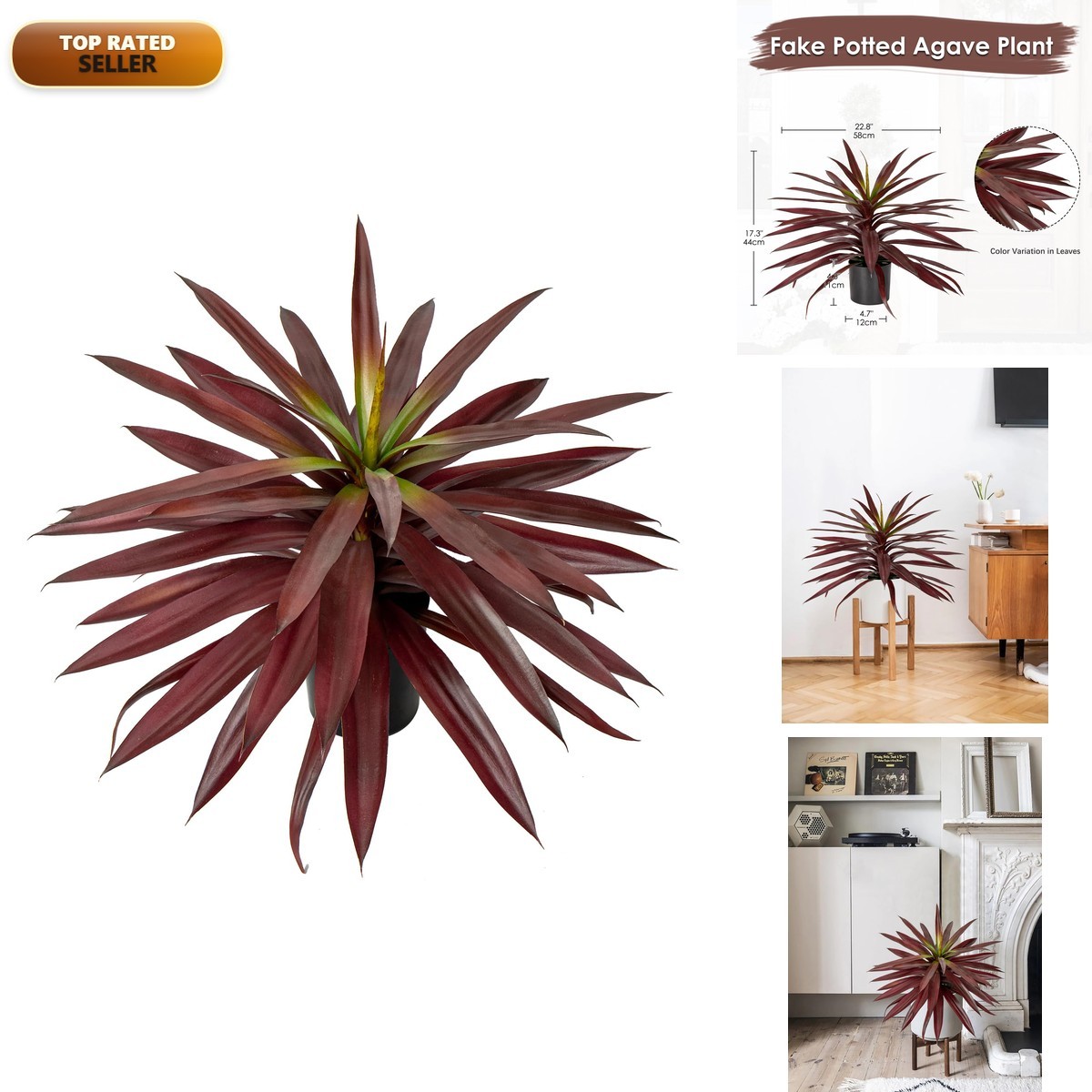 Briful Large Fake Agave Plant 17.3 Inch Red Artificial Yucca Potted Plants