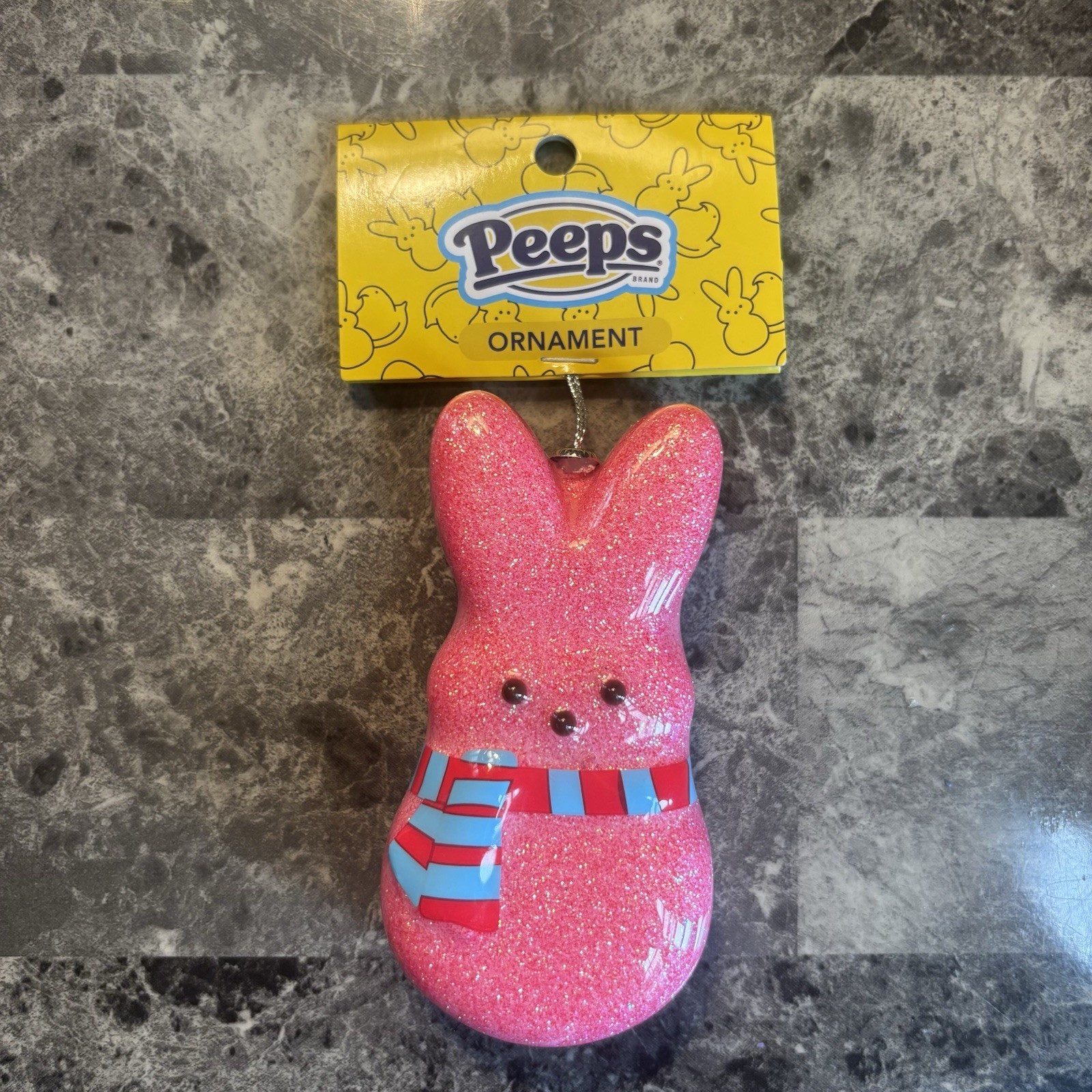 Peeps Bunny Wearing Winter Scarf Glittery Ornament - New