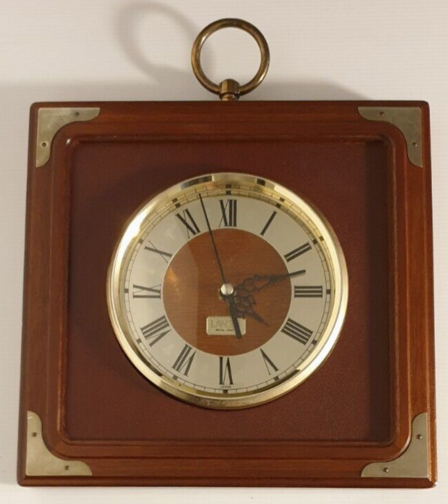 LANDEX ROYAL CRAFT Vintage Japanese Wood Brass & Glass 26 cm Analogue Wall Clock