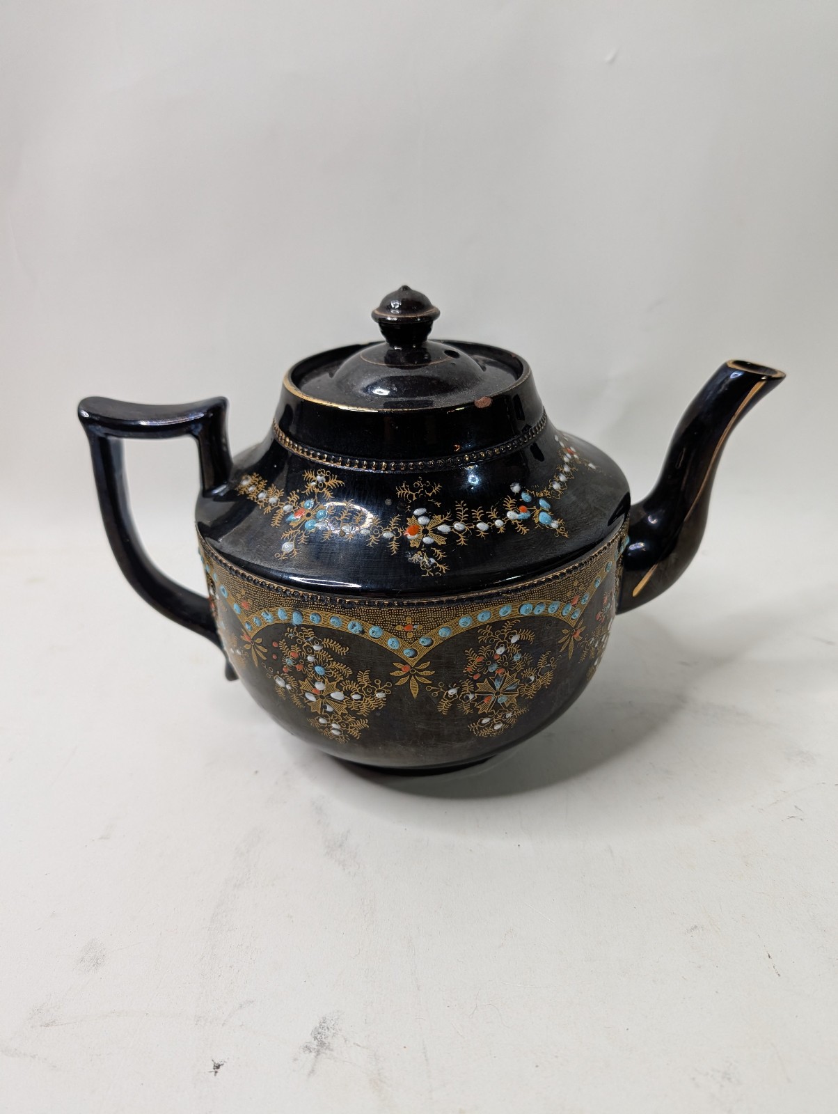 Vtg Porcelain Price Bros Teapot Black Brown Gold Moriage Made In England