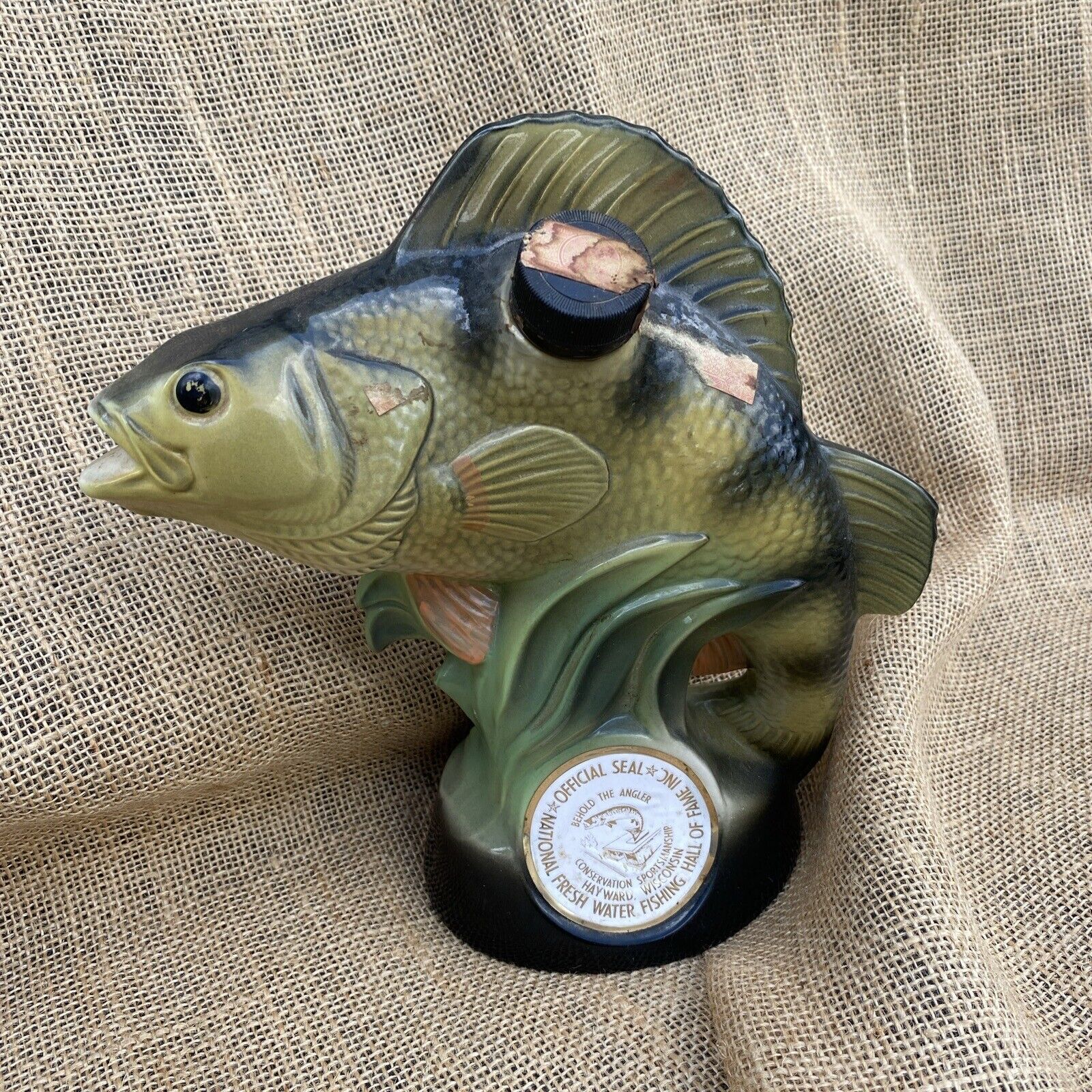 Vintage Jim Beam Fresh Water Fishing Hall of Fame Yellow Perch Fish Decanter