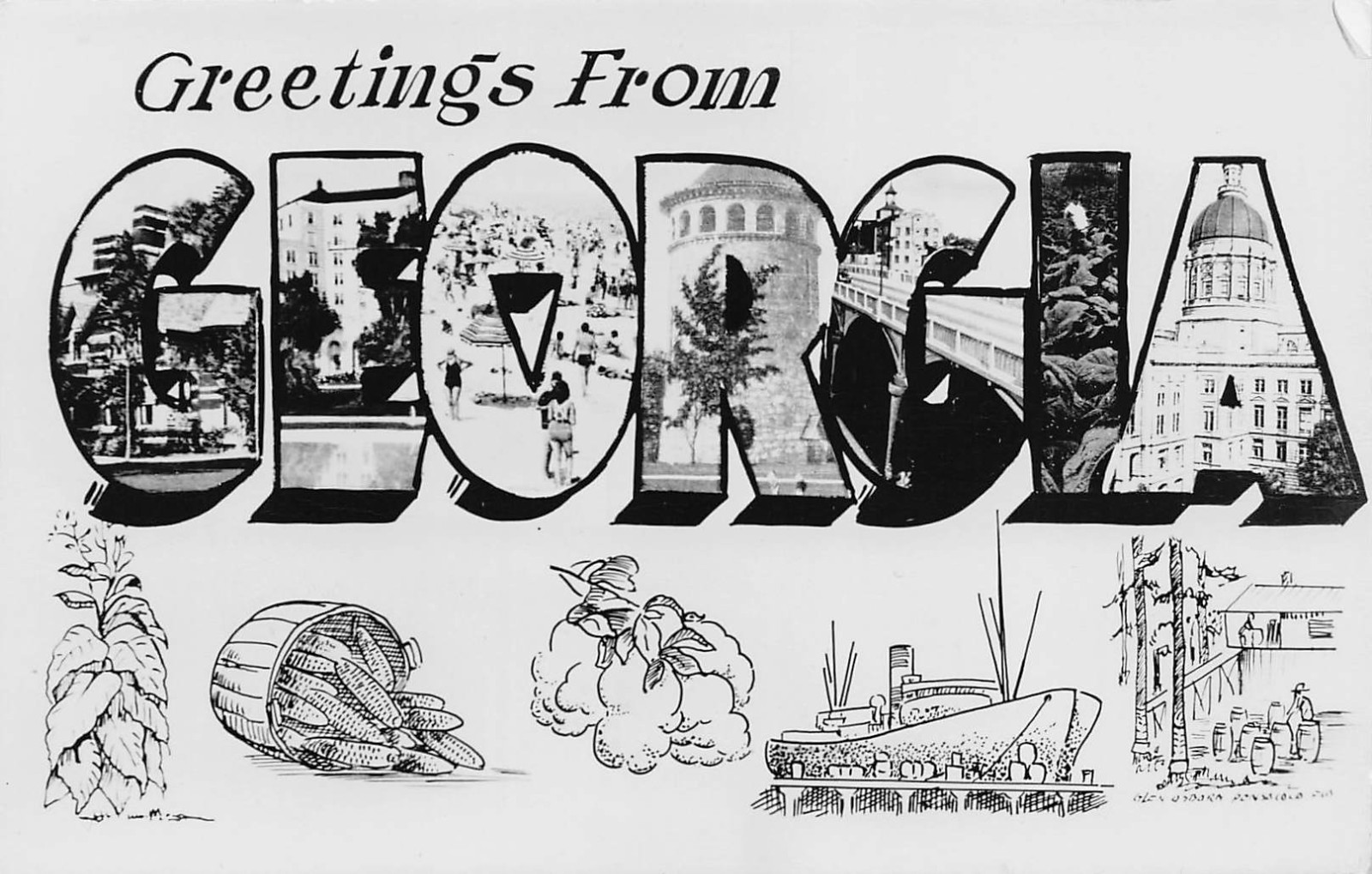 Georgia GA Greetings From Large Letter Chrome Real Photo RPPC Postcard Georgia GA Greetings From Large Letter Chrome Real Photo RPPC Postcard