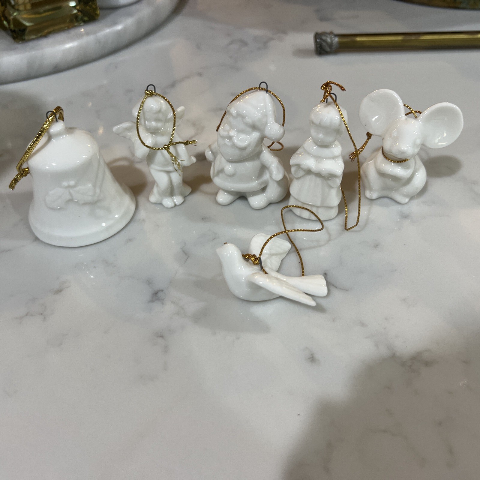 Vtg Set Of 6 White PorcelainOrnaments Japan 2