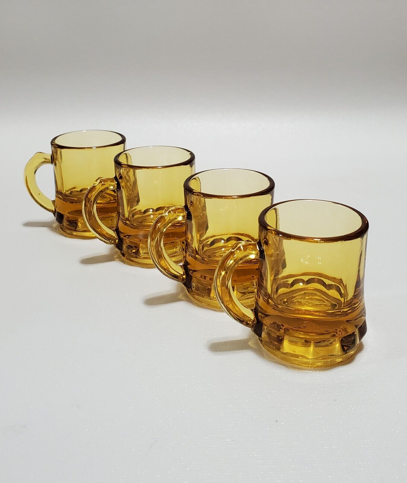 Vintage Federal Glass Co, Mini Mugs, Amber Shot Glasses, Set Of 4, Marked