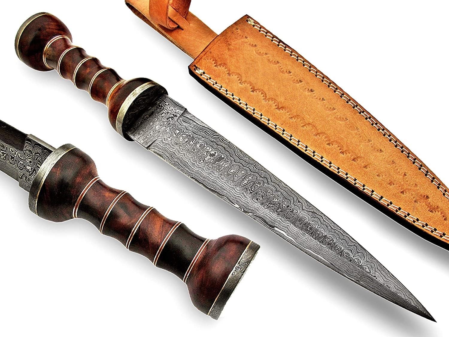 Custom Handmade Damascus Steel 15 Inches Dagger Knife - Wooden/Brass Handle Custom Handmade Damascus Steel 15 Inches Dagger Knife - Wooden/Brass Handle
