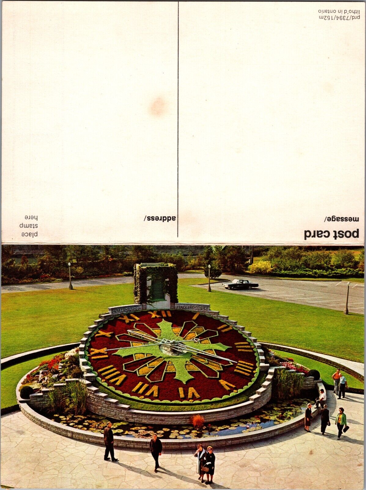 Fold Open Ontario Hydro Floral Clock Niagara Falls ON Ontario Postcard 7726b