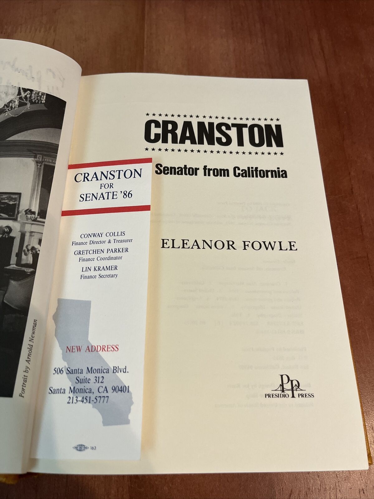 SENATOR ALAN CRANSTON Signed Book The Senator From California Autographed