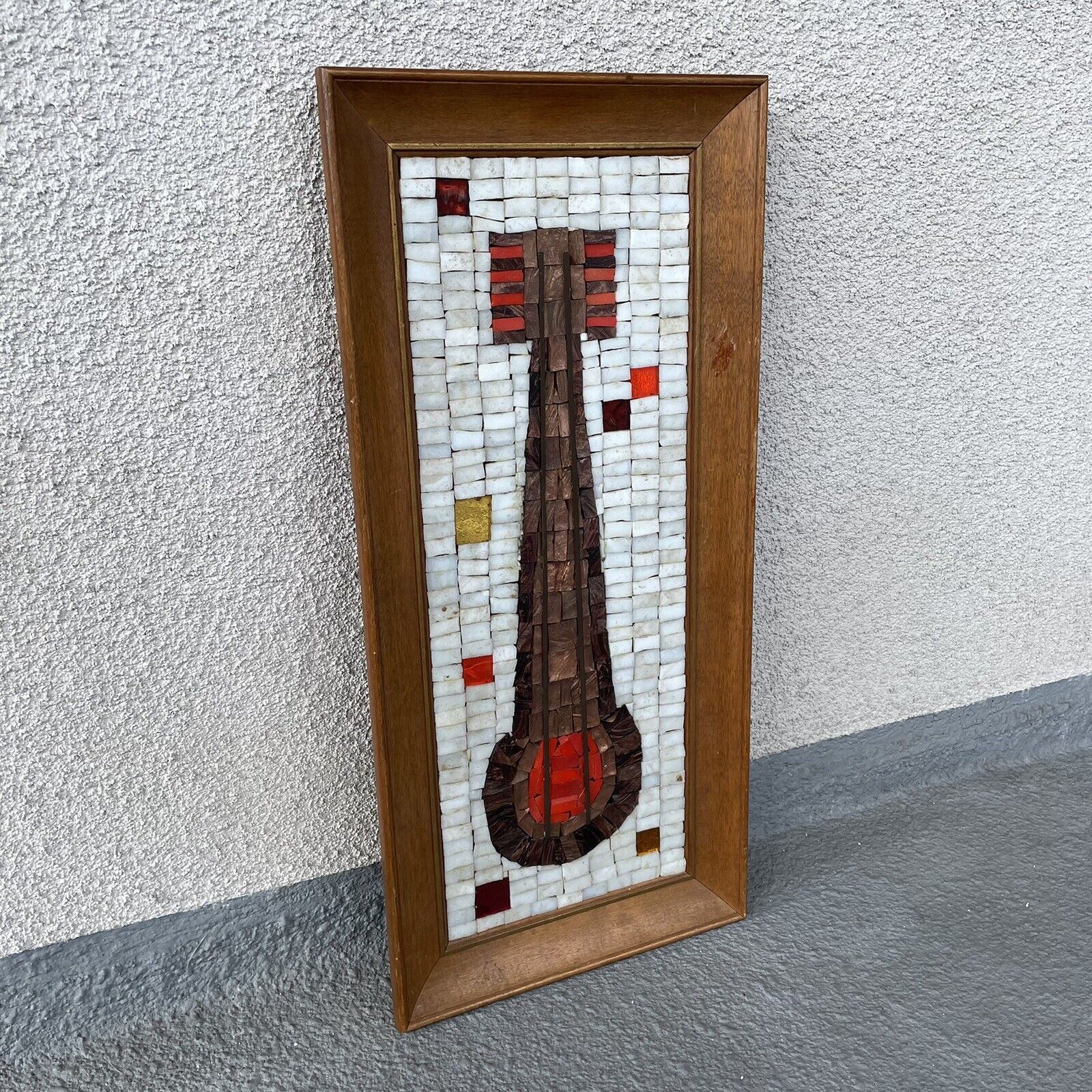 Vintage MCM Mid Century Ackerman Style Mosaic Tile Panel String Instrument Art