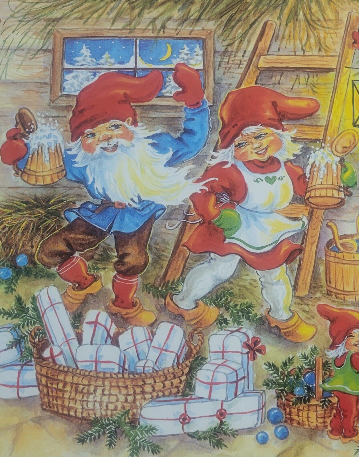 God Jul Vintage Scandanavian Elf Holiday Poster