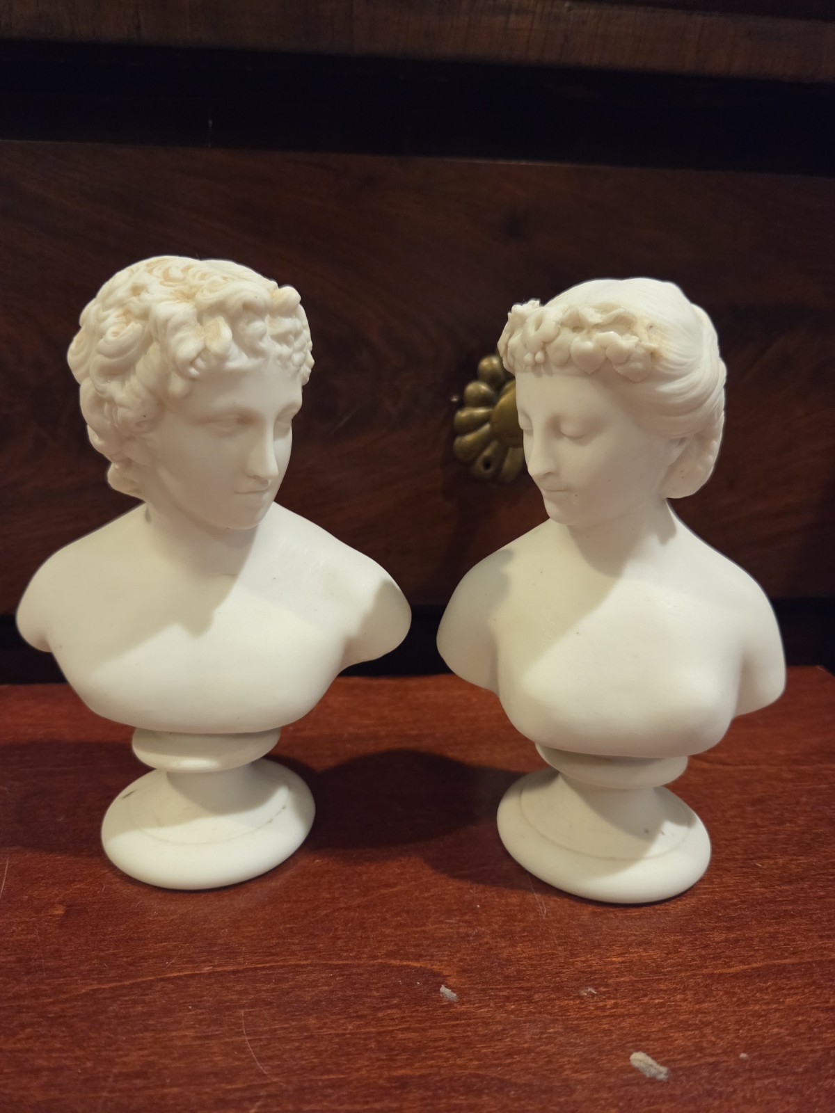 Antique Victorian Parian Ware Busts Cupid & Flora J&TB Bevington 6” 1800\'s