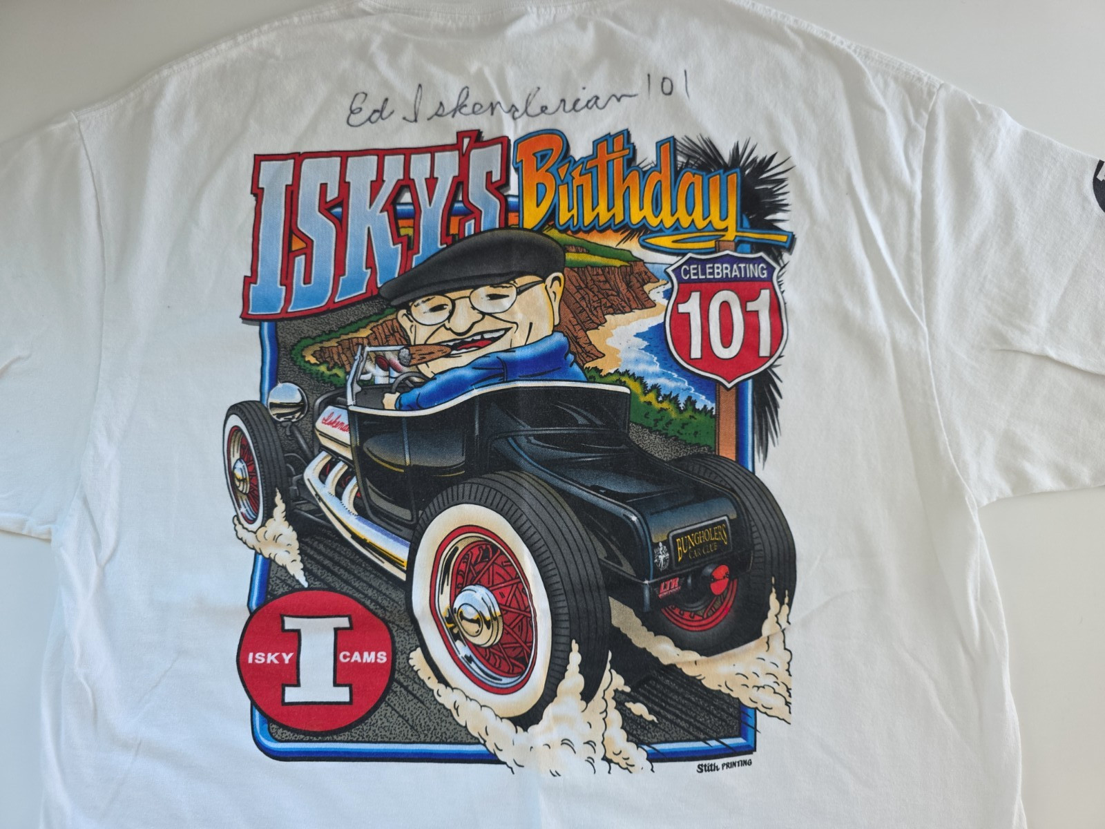 Signed Ed Iskenderian 101st Birthday T-Shirt XL Autographed Isky Cams Camfather