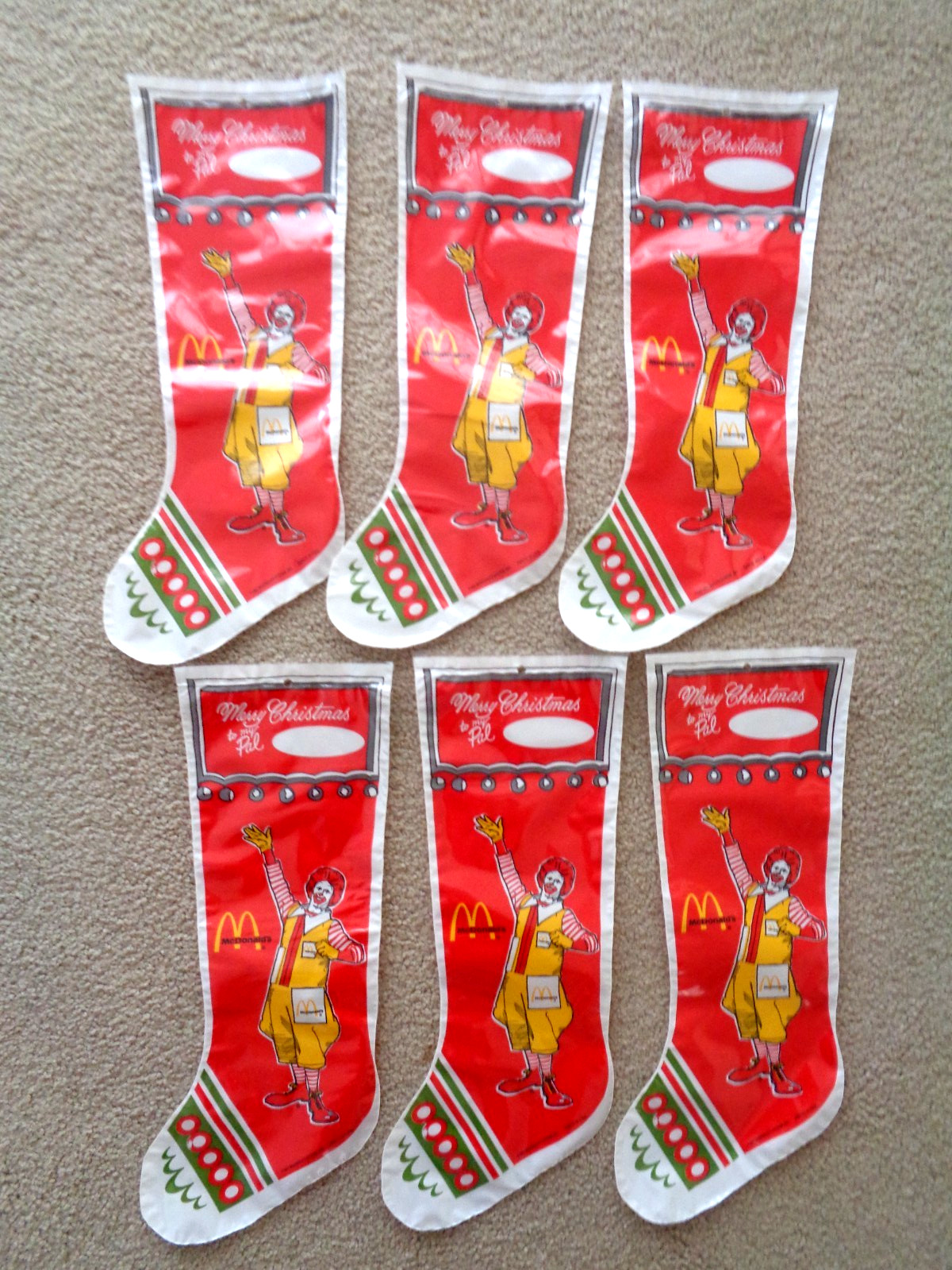 McDonald\'s Ronald 1981 Vinly Christmas Stockings 6x