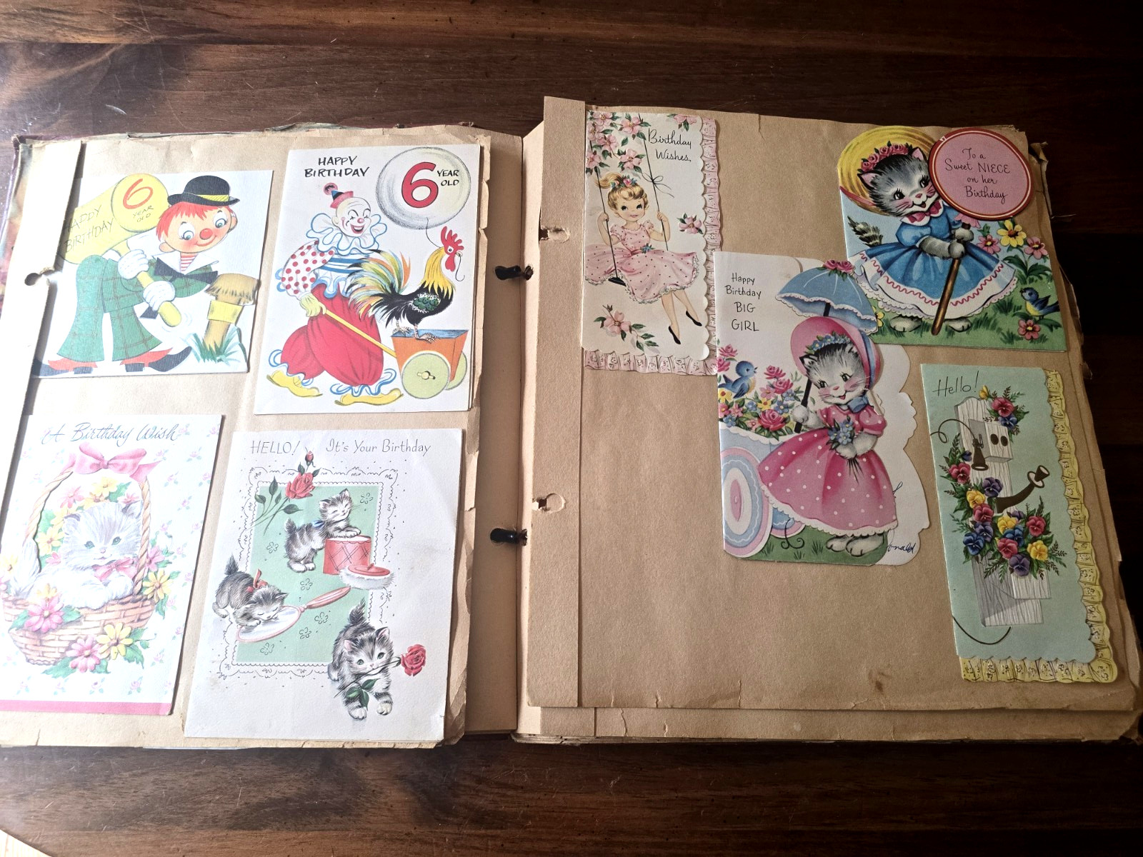 Vintage Kids 1950s Scrapbook Junk Journal Ephemera Lot Cute Kitten Greeting card