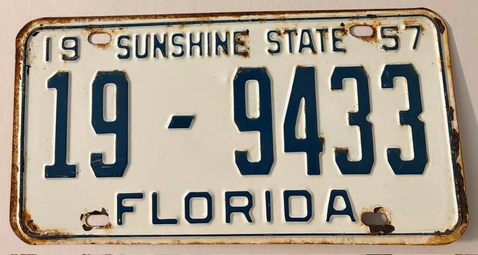 1957 Florida License Plate 19 9433 Brevard County Palm Bay Melbourne Titusville
