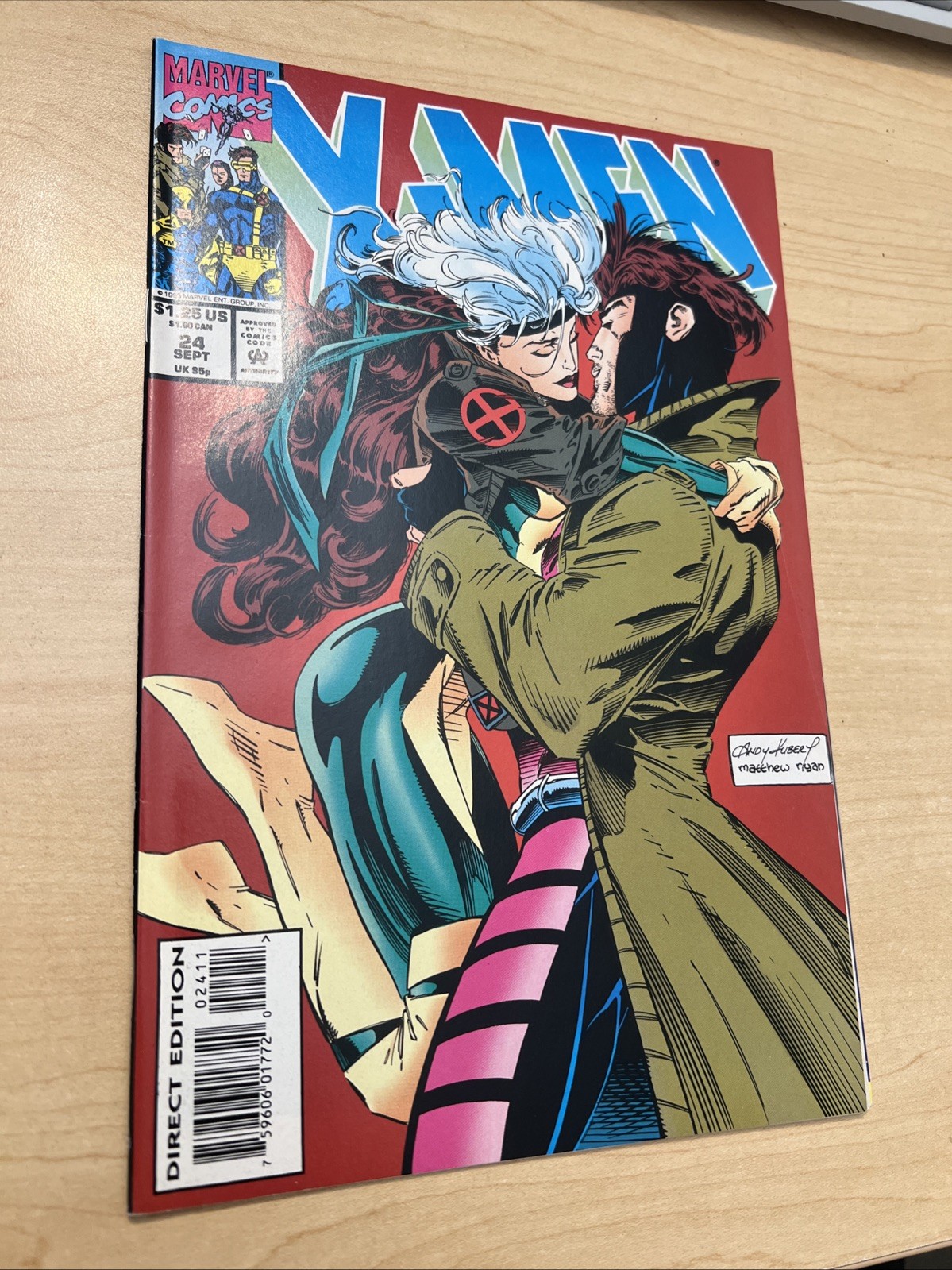 X-Men #24 Andy Kubert Gambit & Rogue Kiss Cover Marvel 1993