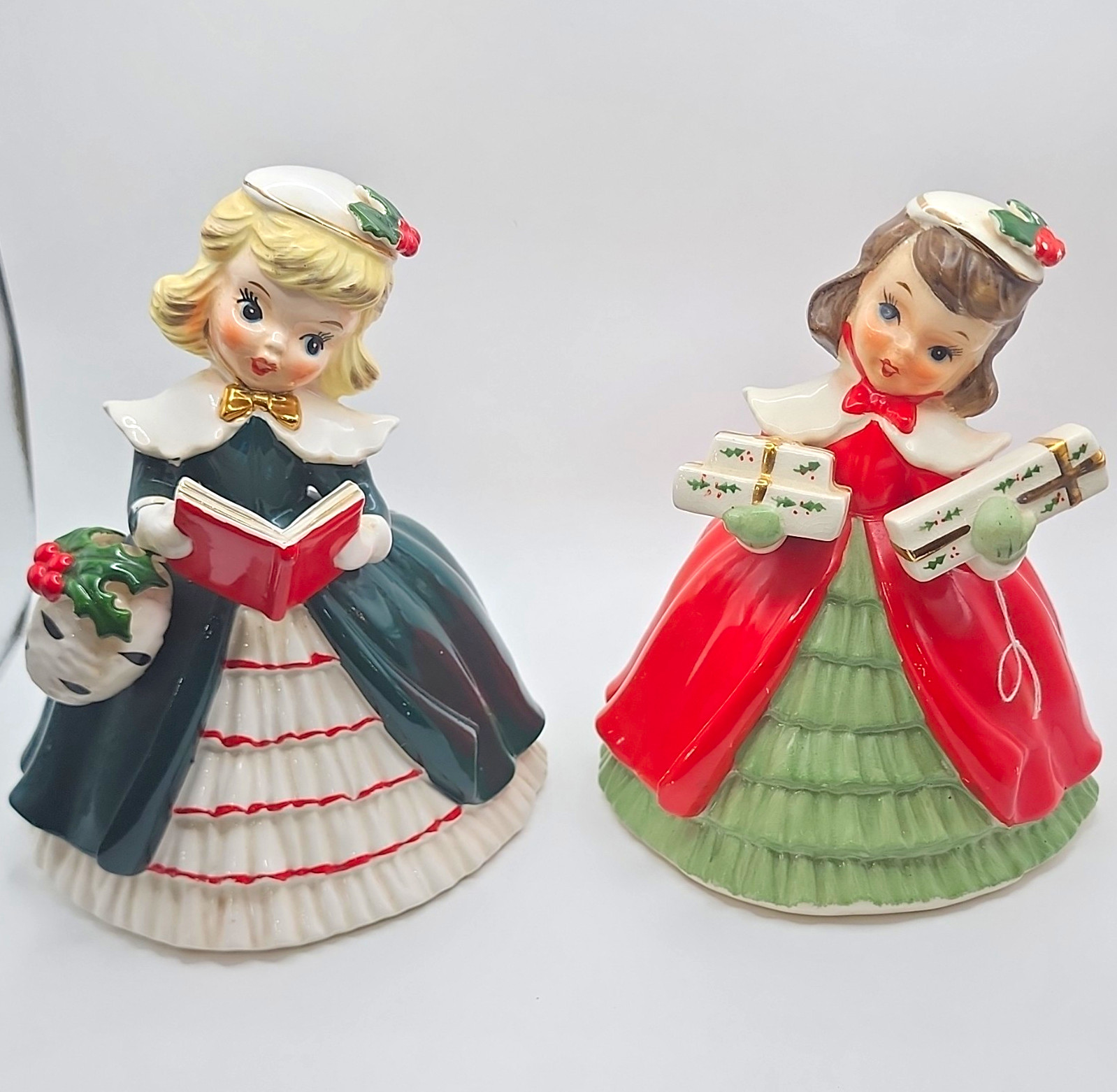 Vtg 1956 NAPCO Shopper & Caroler Girl Figurine Planter Duo Set AX2193C- AY2193C