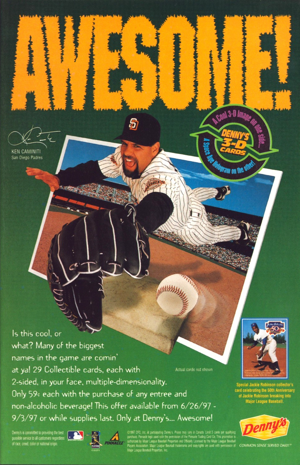 1997 Denny\'s MLB Baseball 3-D Trading Cards PRINT AD - Ken Caminiti Art Padres