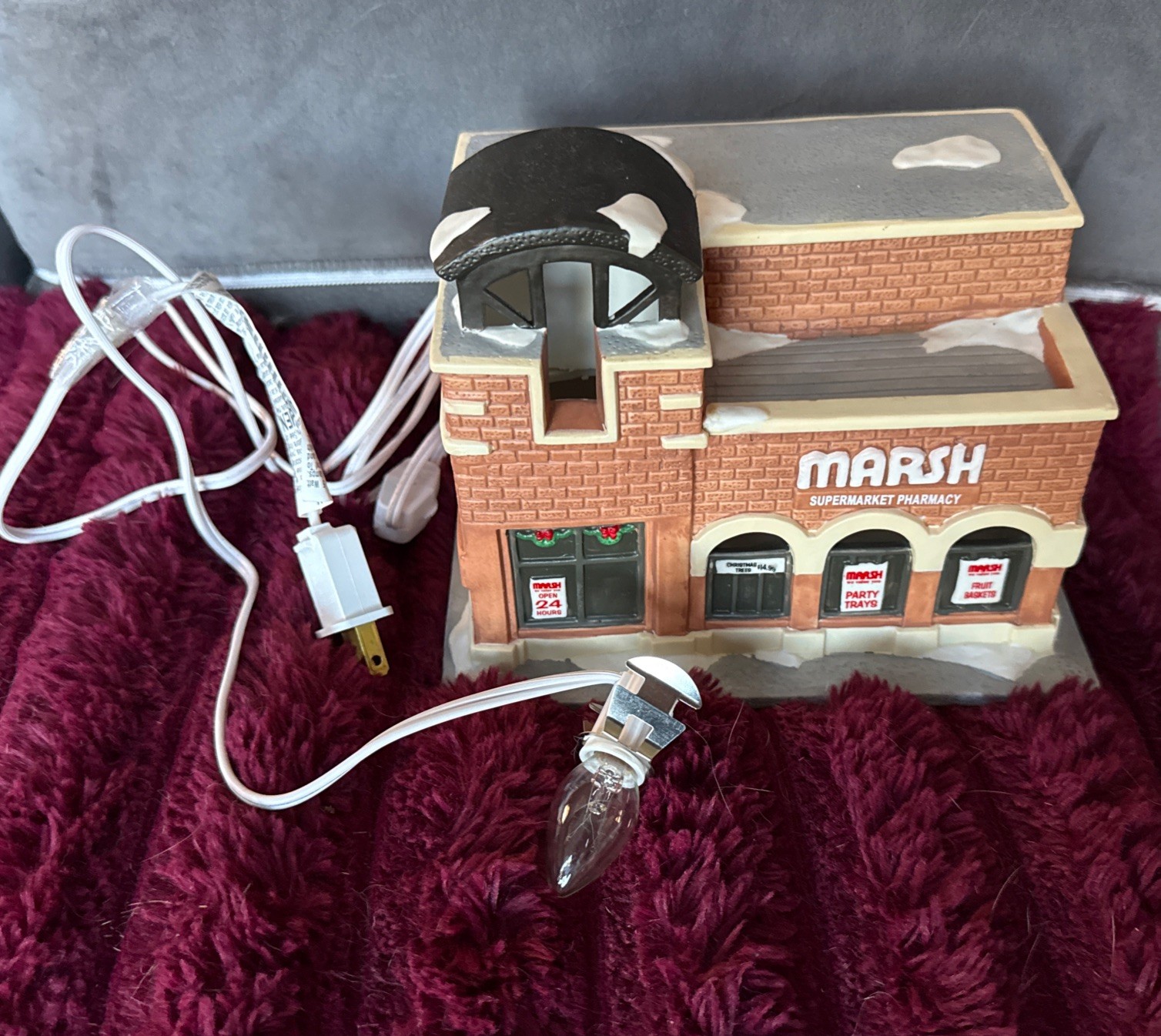 Rare Vtg Marsh Supermarket 1990s Christmas Village Store INDIANA Lights UP