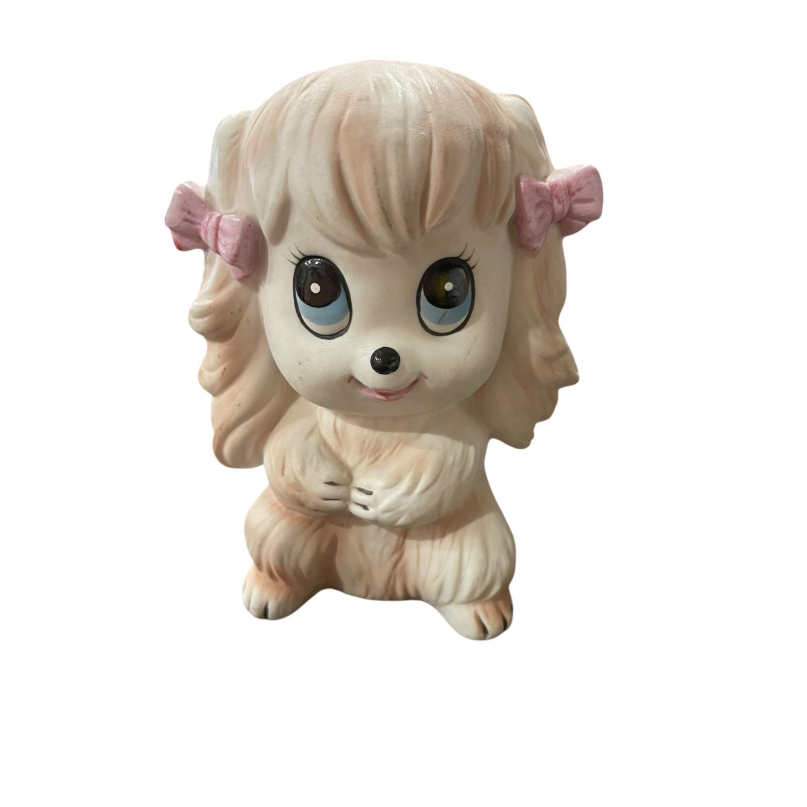 Vtg Lefton China Hand Painted Figurine Anthropomorphic Puppy Pink Bows Big Eyes Vtg Lefton China Hand Painted Figurine Anthropomorphic Puppy Pink Bows Big Eyes