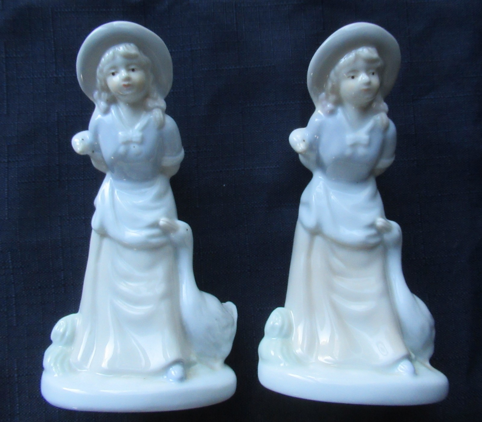 Lot of 2 Vintage K\'s Collection White Porcelain Figurines Goose Girls 5.25” Tall