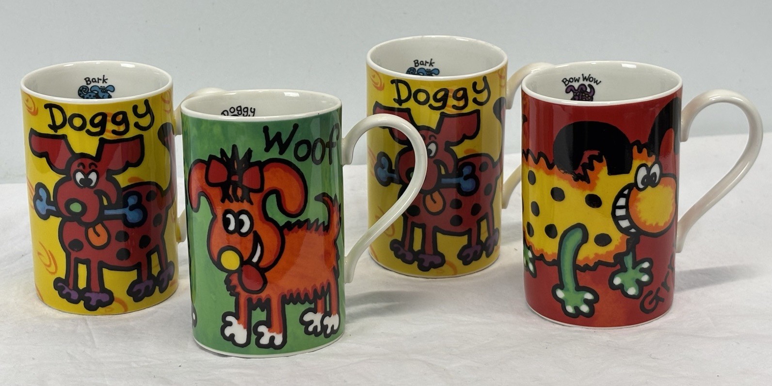 Vtg Dunoon Jane Brookshaw Dog Doggy Ceramic Mugs *Set Of 4 Cartoon Made Scotland