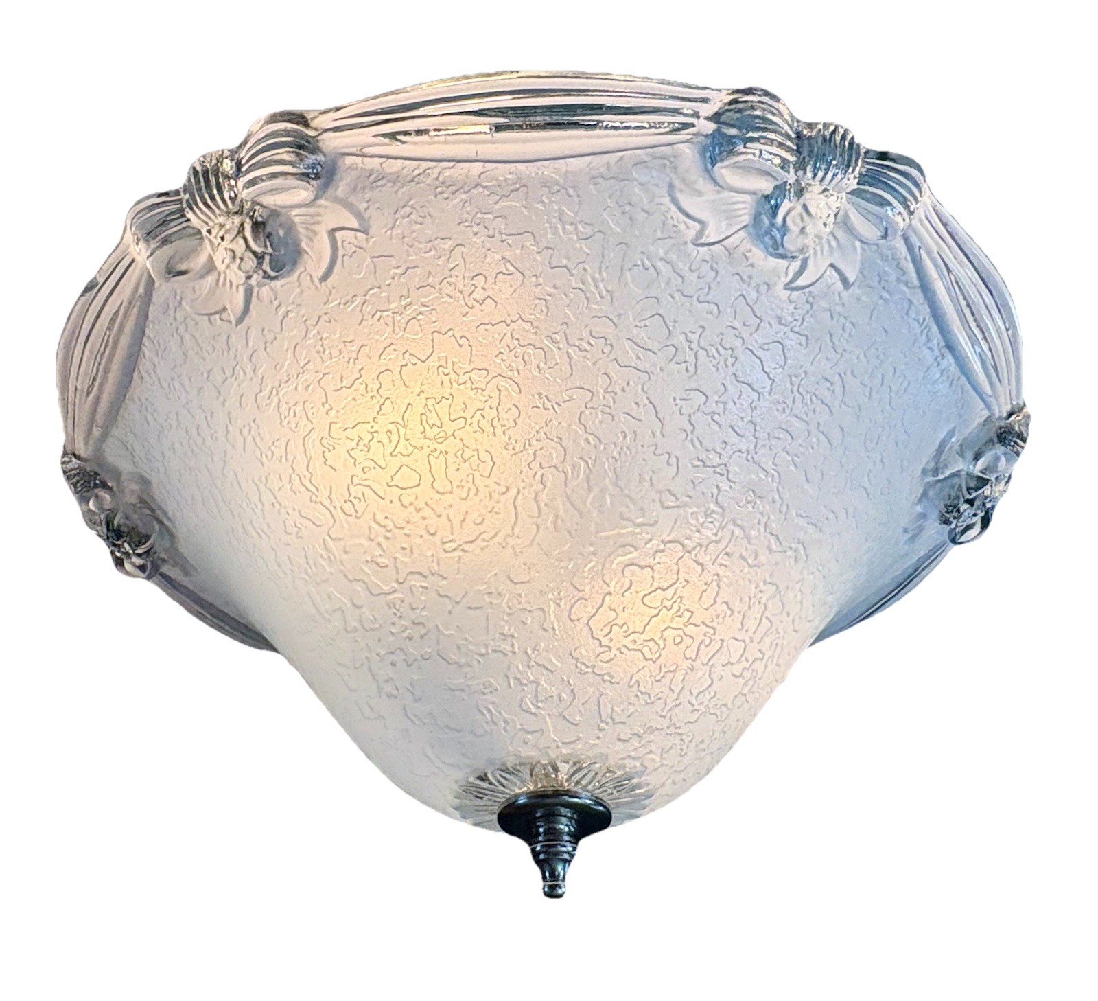 Vintage 1930’s-1940’s Art Deco Semi Flush Blue Glass Ceiling Light Fixture