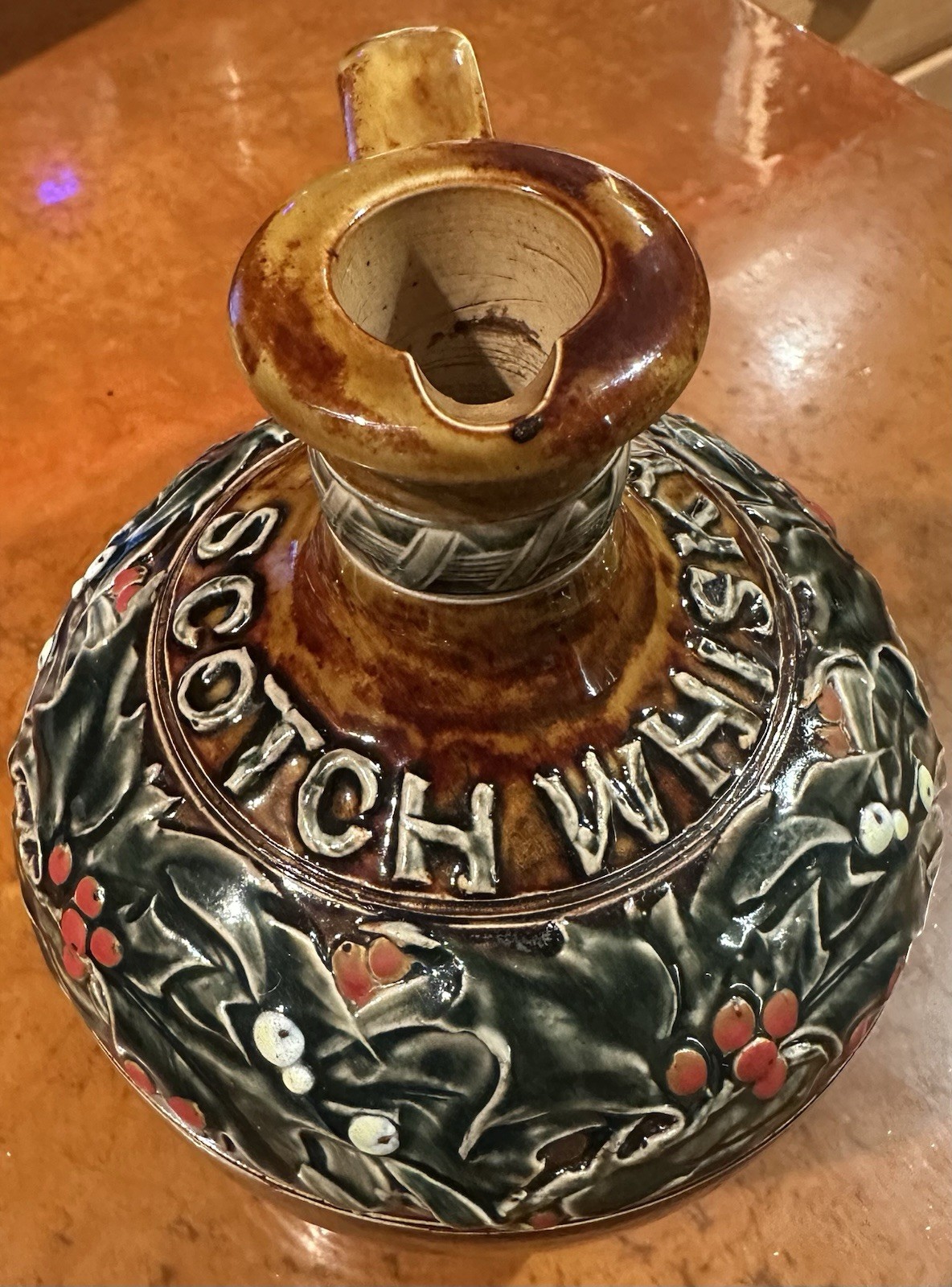 Antique Doulton Lambeth Scotch Liquor Jug GW Scott Holly Emily Welch Stoneware