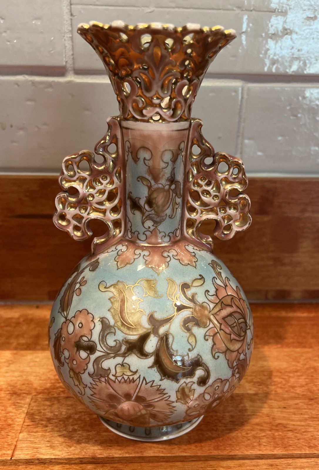 Antique Zsolnay Pecs Hungary Reticulated Porcelain Vase Model 1635 Circa 1883