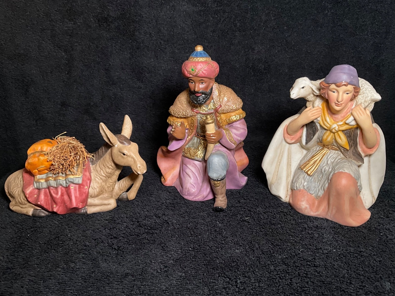 Vtg 2003 Home Interiors O’Come  Let Us Adore Him Figurines-King,Shepherd&Donkey