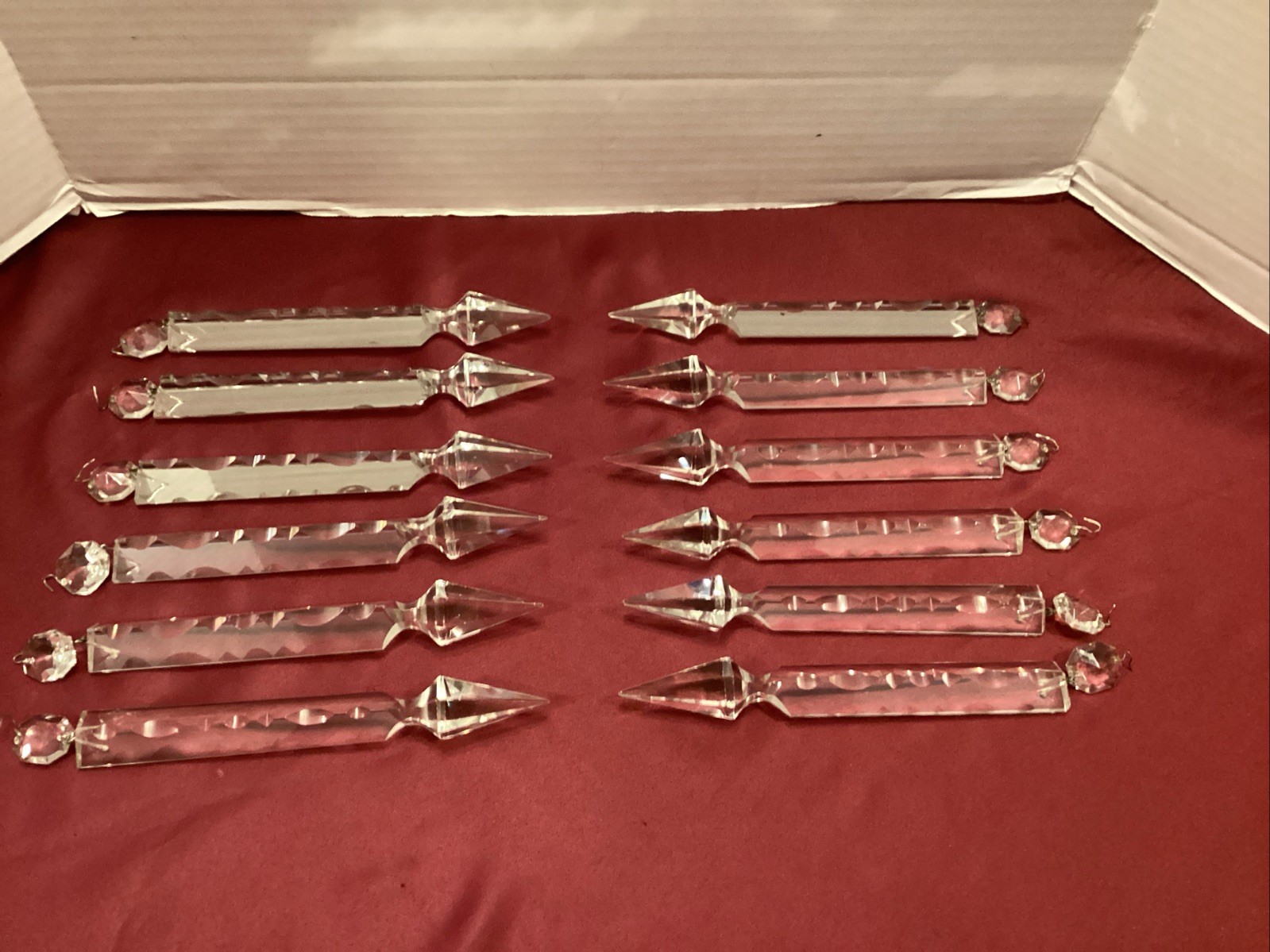 Antique 12 French Cut Crystal Argand Cornelius Chandelier Luster Spear 8” Prisms