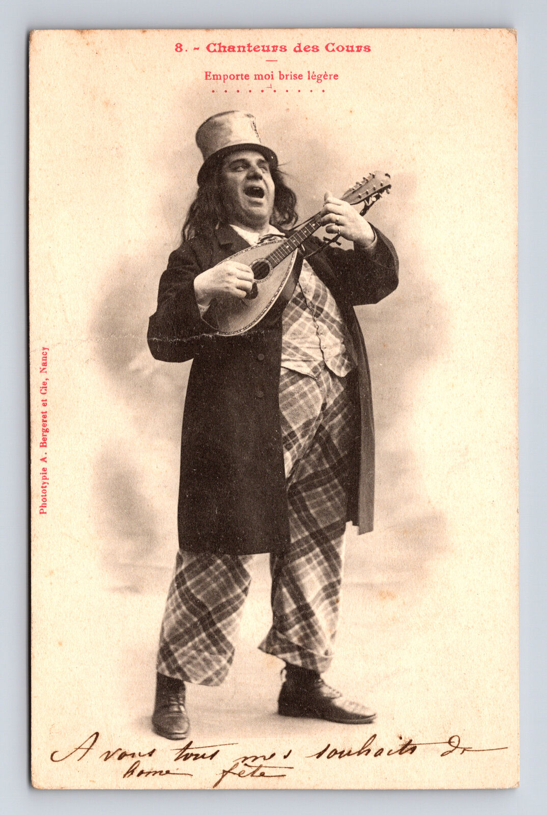 c1903 French Lesson Singers Big Man Mandolin Albert Bergeret PHOTOYPIE Postcard