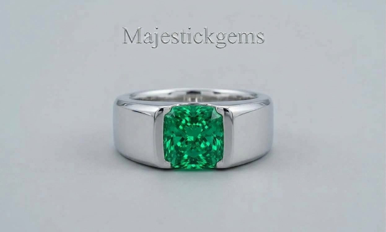 Lab Grown Green Diamond Ring 925 Sterling Silver VVS1 D Certified Men ring