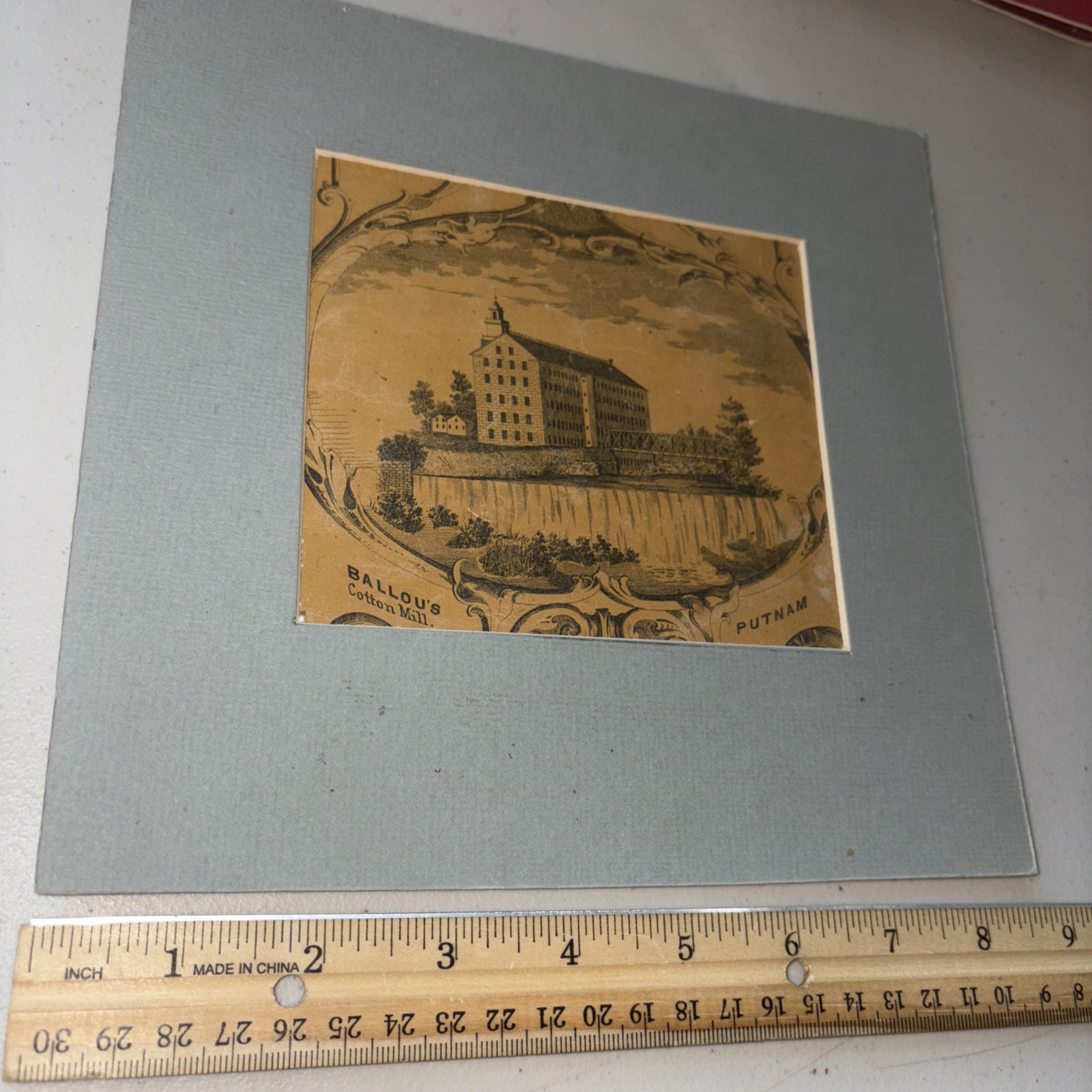 Antique Matted Print: Ballou’s Cotton Mill Putnam CT History - Ballou Genealogy