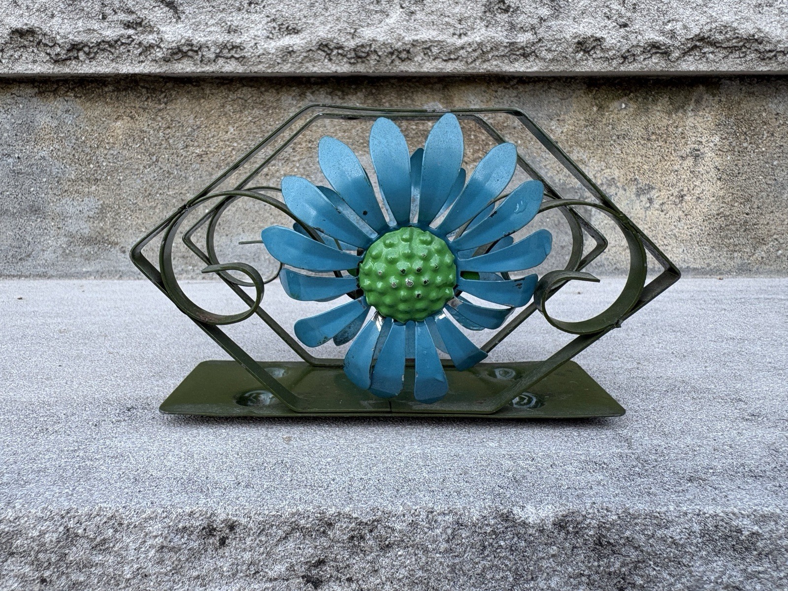 MCM 1960s Daisy Flower Metal Scroll Napkin Holder | Retro Flower Power