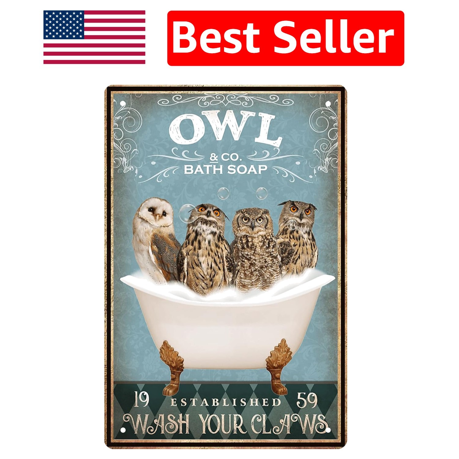 Unique 8x12 Vintage Metal Sign with Funny Owl - Perfect Gift for Animal Lovers