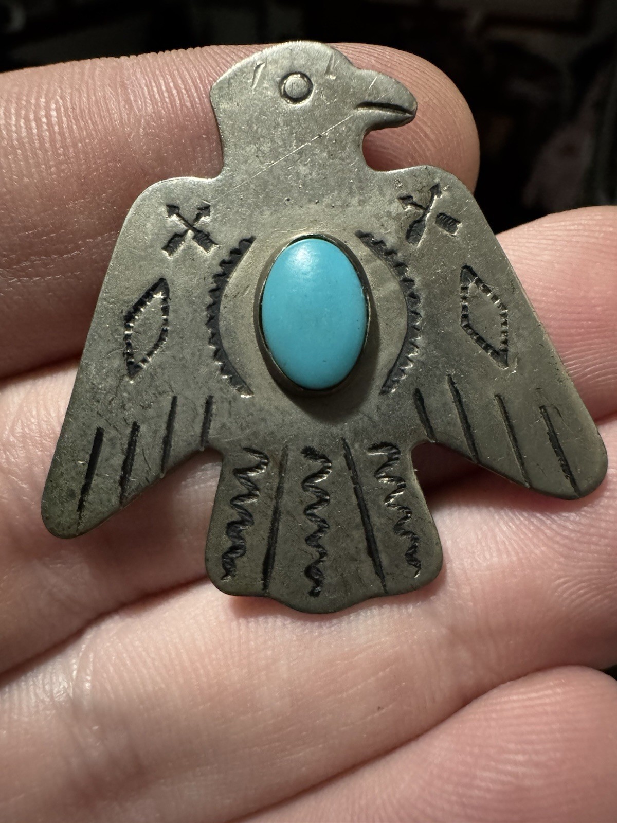 Vintage Fred Harvey Era Native American Style Thunderbird Scarf Slide/Rag Loop