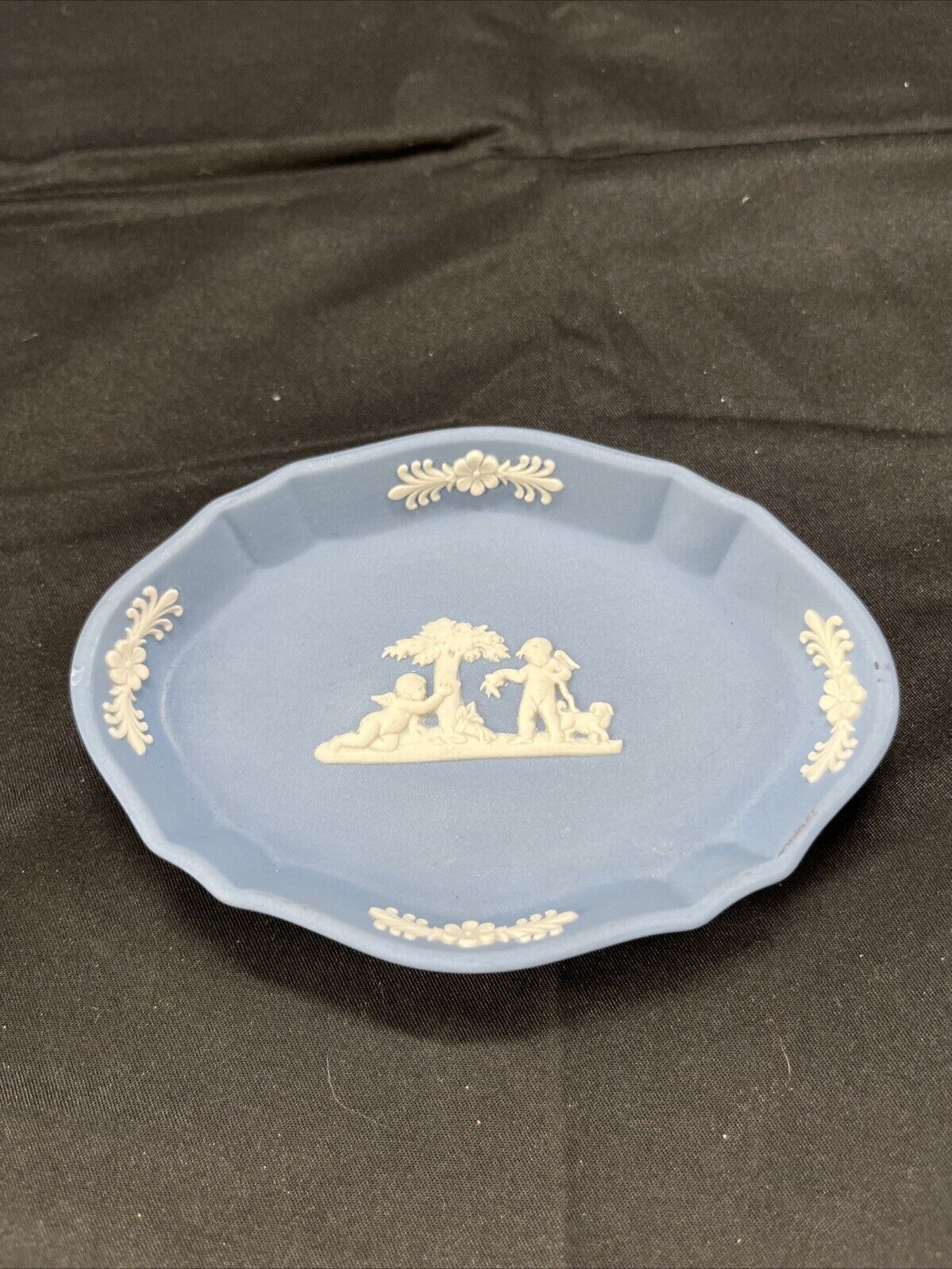 Vintage Wedgwood Jasperware Blue Oval Trinket Dish Cupids made in England