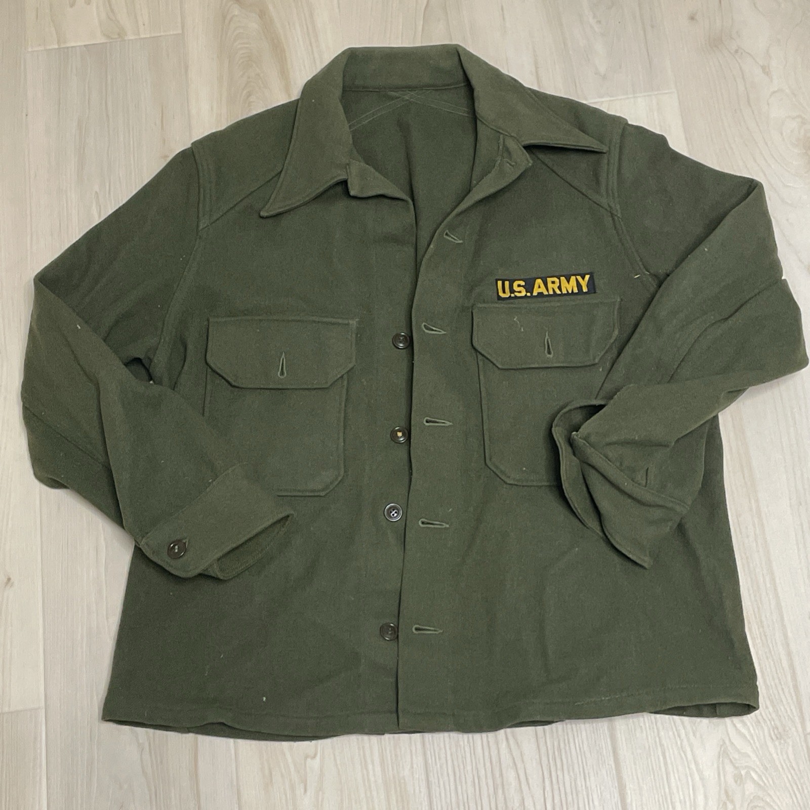 US Army OG-108 Field Shirt Mens Olive Green Long Sleeve Outdoor Small Korean War