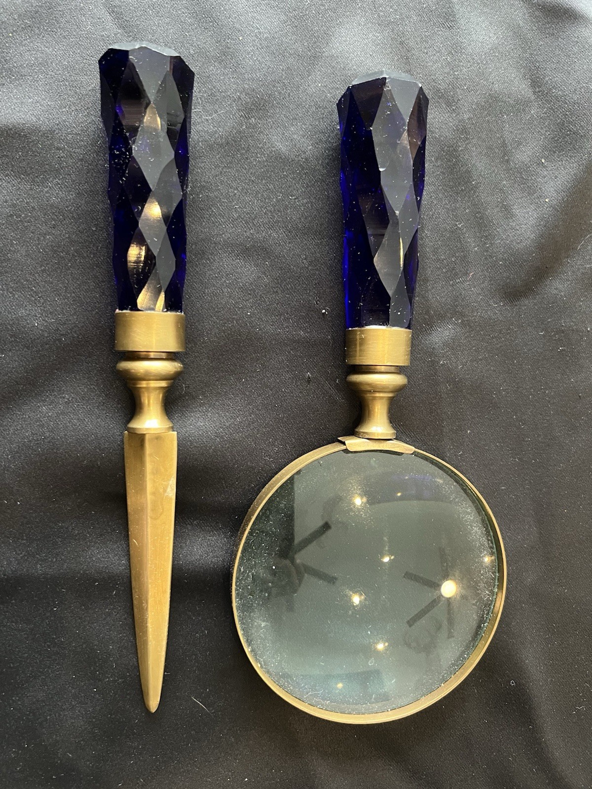 VINTAGE TWO'S COMPANY GATCHINA ANTIQUE BRONZE LETTER OPENER & MAGNIFIER SET (CR
