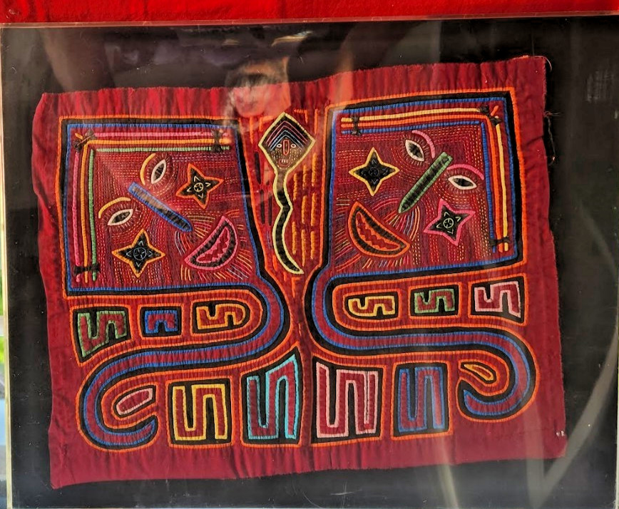 Vtg Kuna Mola textile artwork Panama stylized Fish or Kites hand-stitched